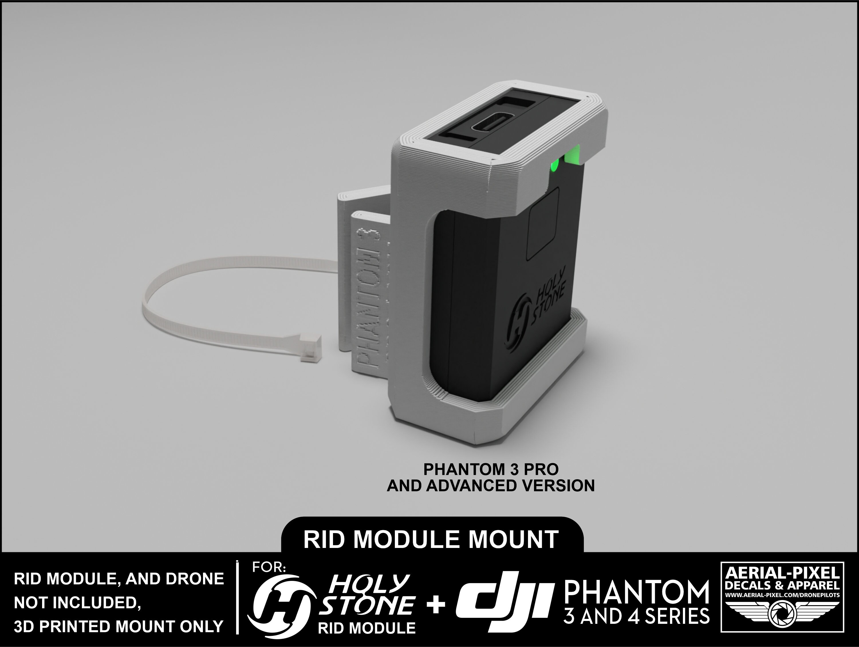 DJI Phantom 4 or 3 Series Holy Stone Remote ID Module Mount (RID DJI Phantom 4 or 3 Series Holy Stone Remote ID Module Mount (RID