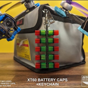 XT60 or XT30 Charge Indicator Red and Green LiPo Battery Covers / Caps with Keychain for FPV Drones