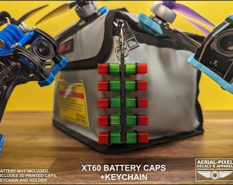 XT60 or XT30 Charge Indicator Red and Green LiPo Battery Covers / Caps with Keychain for FPV Drones