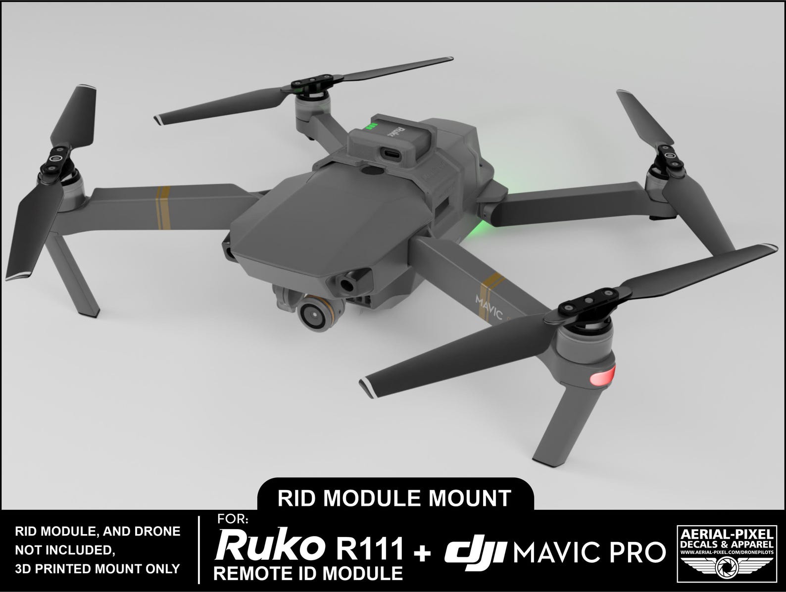 DJI Mavic Pro and Pro Platinum Ruko R111 Remote ID Module Mount (RID ...