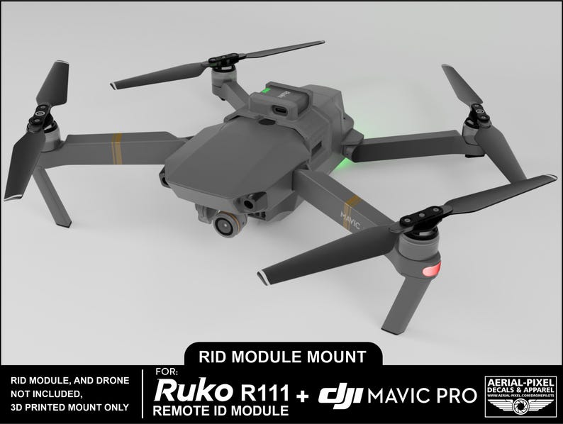DJI Mavic Pro and Pro Platinum Ruko R111 Remote ID Module Mount (RID ...