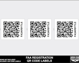 Etiquetas de código QR de registro de la FAA, incluye nombre y número de teléfono (cantidad 3)