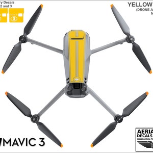 May include: Yellow and gray drone with black propellers. The drone has a yellow stripe down the top and the text "YELLOW DECALS" is printed on the image. The text "FOR: DJI MAVIC 3" is printed at the bottom of the image.