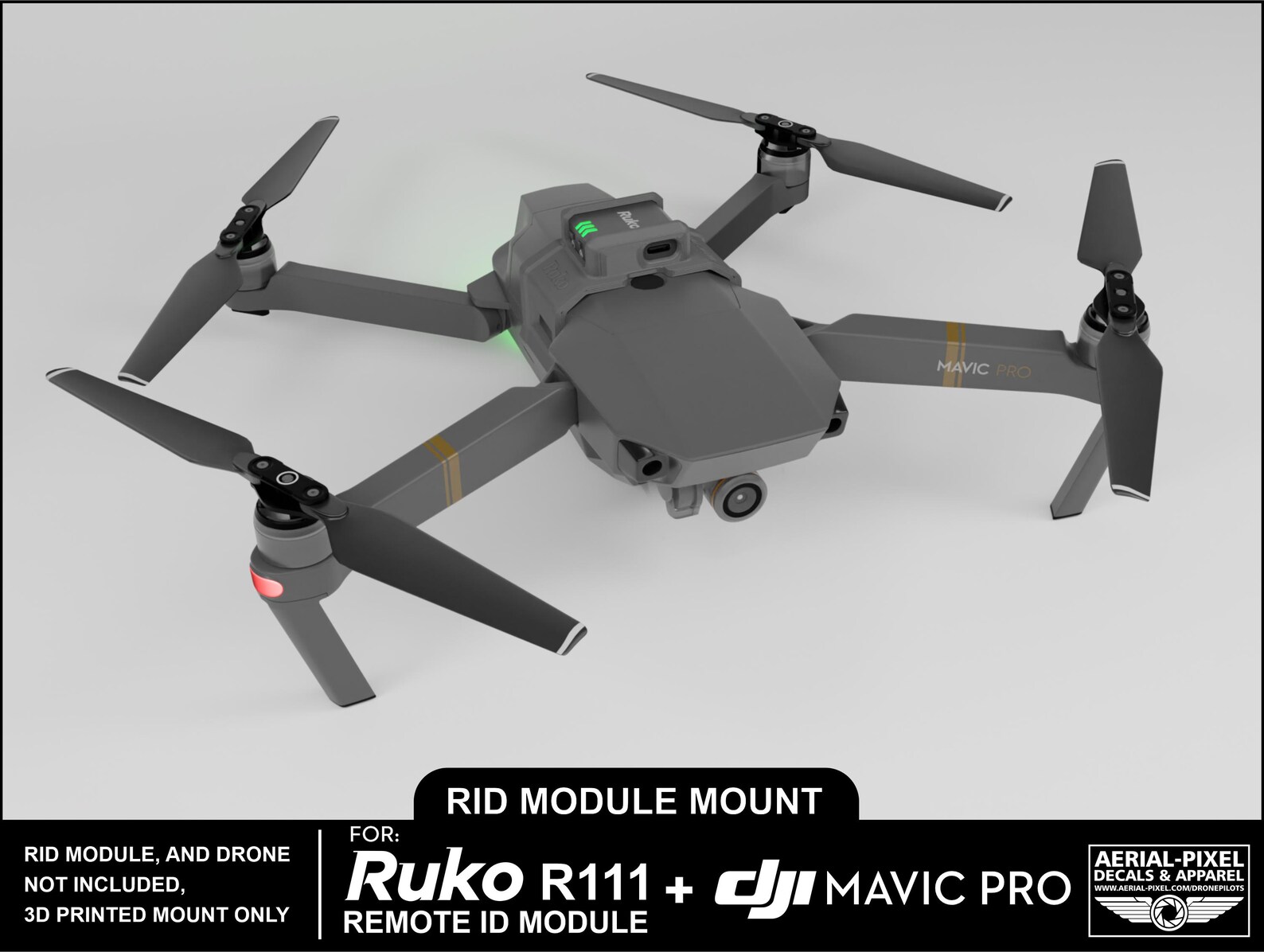 DJI Mavic Pro and Pro Platinum Ruko R111 Remote ID Module Mount (RID ...