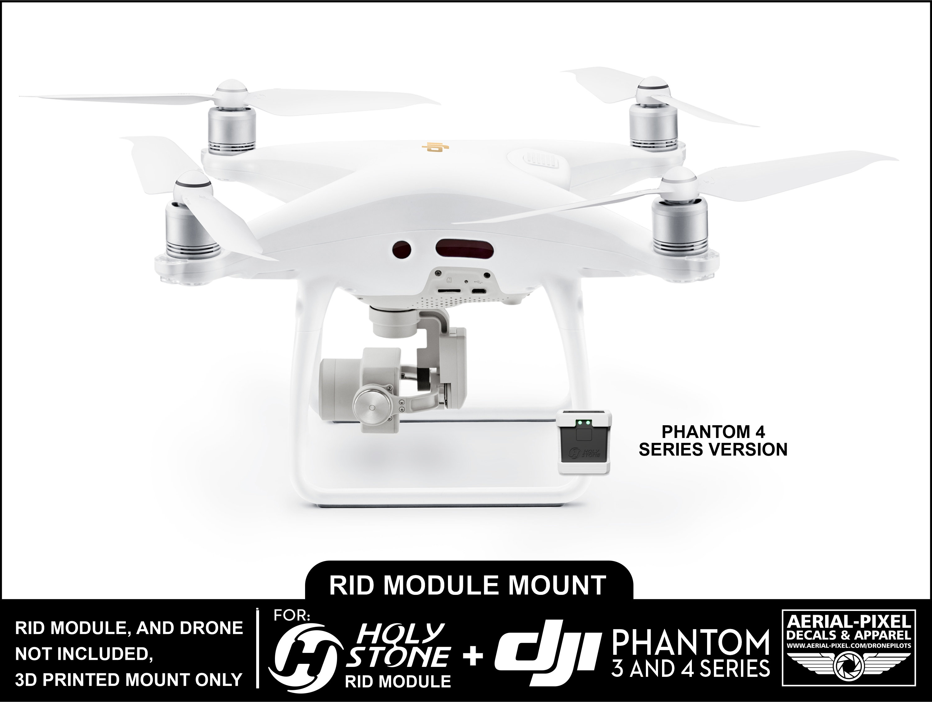 DJI Phantom 4 or 3 Series Holy Stone Remote ID Module Mount (RID Module ...