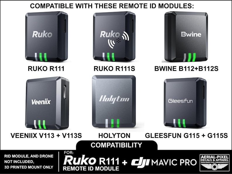 Ruko R111 DJI Mavic Pro and Pro Platinum Ruko R111 Remote ID Module Mount (RID ...