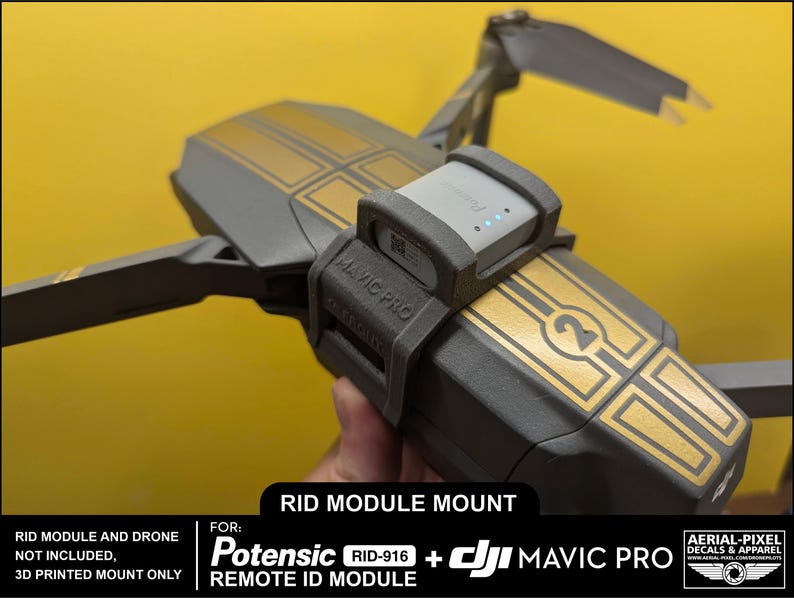 DJI Mavic Pro and Pro Platinum Potensic RID-916 Remote ID Module Mount ...
