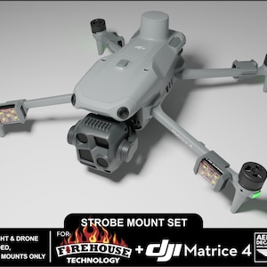 May include: A grey drone with a strobe mount set for the DJI Matrice 4. The set includes 3D printed mounts only. The strobe light and drone are not included.