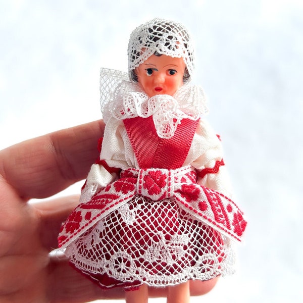 Vintage Czechoslovakian Doll 4" tall in traditional Czech folk dress