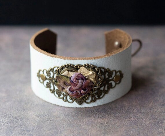 Victorian Style, Shabby Chic, Leather Bracelet, C… - image 3