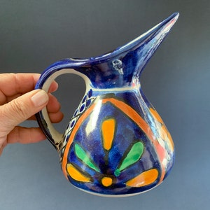 Colorful Glazed Talavera Vase Pitcher, Mexican Folk Art Pottery Pitcher, Planter