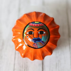 Mexican Talavera Trinket Dish, Talavera Sun Dish With Lid