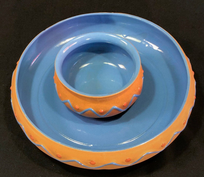 Terra Cotta Ceramic Serving Set Southwest Style Chip and Dip Set Vintage Serving Set