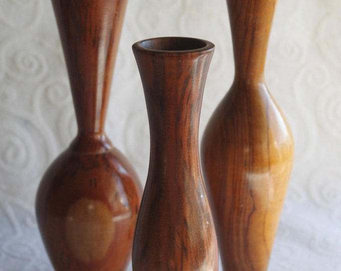 Vintage Turned Wood Vase Wood Set Etsy