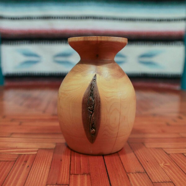 Turned Wood Vase, Candleholder, Mid-Century Modern Decor, Knotty Wood, Rustic Wood