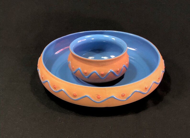 Terra Cotta Ceramic Serving Set Southwest Style Chip and Dip Set Vintage Serving Set