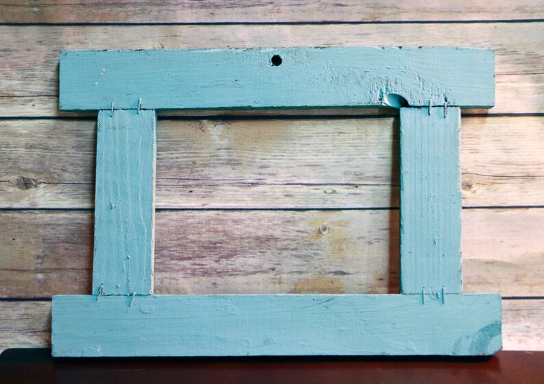 Turquoise Picture Frame With Tacks Rustic Hand Painted Etsy