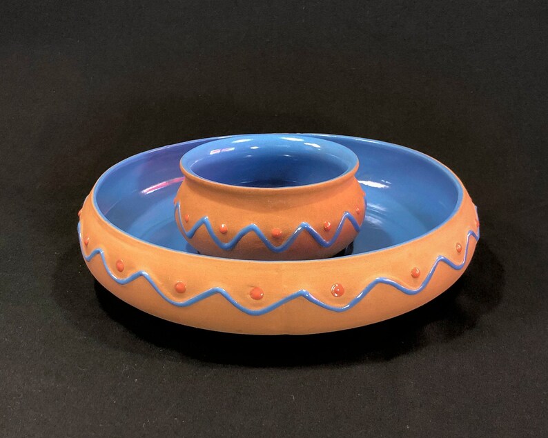 Terra Cotta Ceramic Serving Set Southwest Style Chip and Dip Set Vintage Serving Set