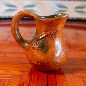 Vintage Studio Pottery, Rustic Clay Pottery, Mid Century Modern, Boho, Farmhouse, Harvest, Corn Carved Small Vase, Pitcher With Handle
