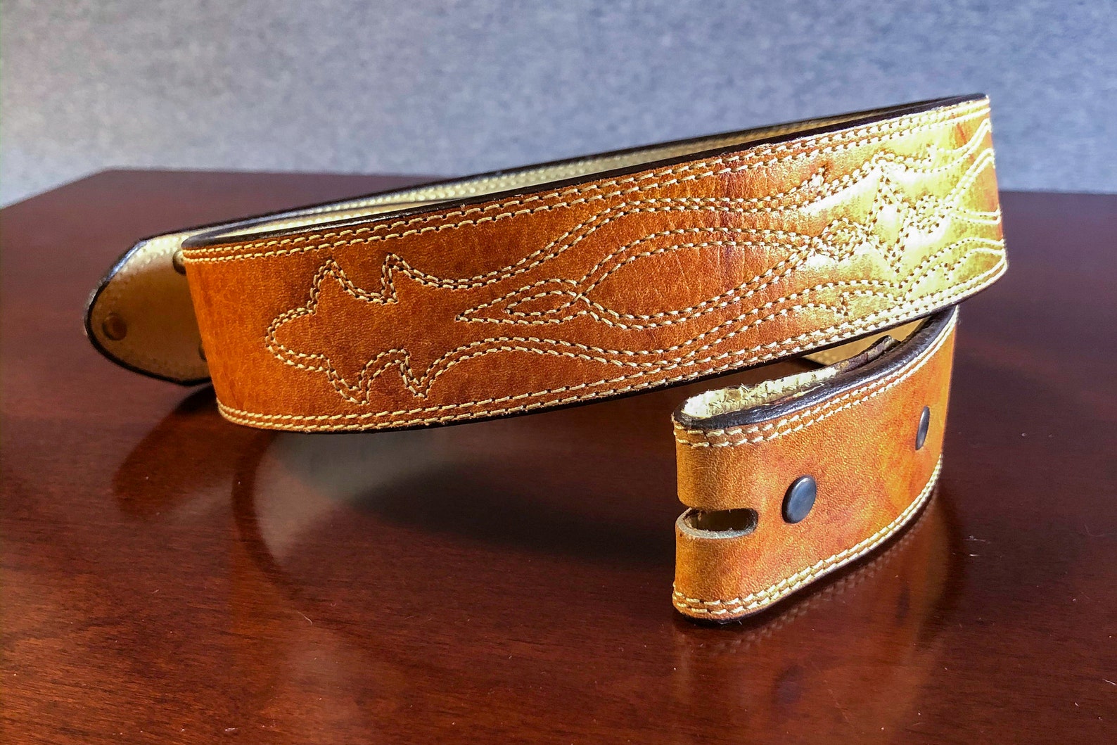 LARRY MAHAN Vintage Genuine Leather Belt Beautiful Stitched | Etsy