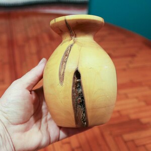 Turned Wood Vase, Candleholder, Mid-Century Modern Decor, Knotty Wood, Rustic Wood