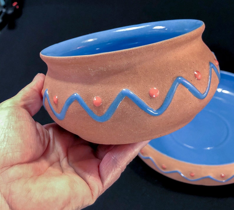 Terra Cotta Ceramic Serving Set Southwest Style Chip and Dip Set Vintage Serving Set
