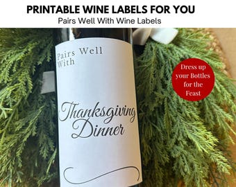 Funny Thanksgiving Wine Labels, Football, Dessert, Christmas Tree (Printable)