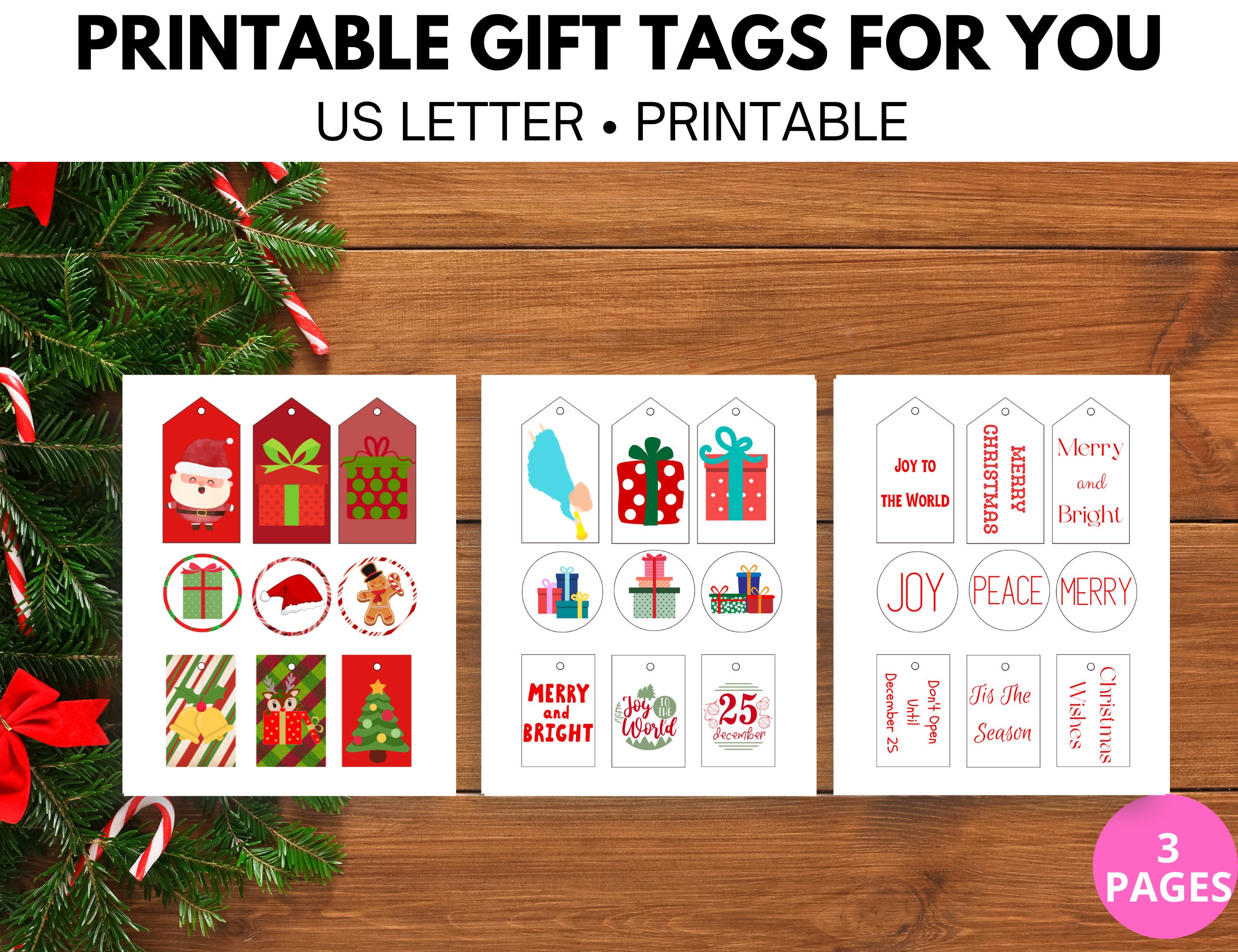 Rustic Christmas Gift Tags: Printable Holiday Present Labels Instant ...