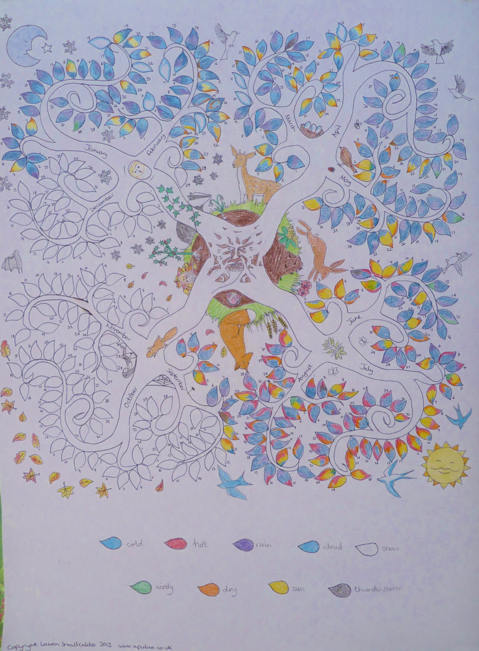 Weather Tree Calendar Poster Colouring / Coloring in Wall Etsy