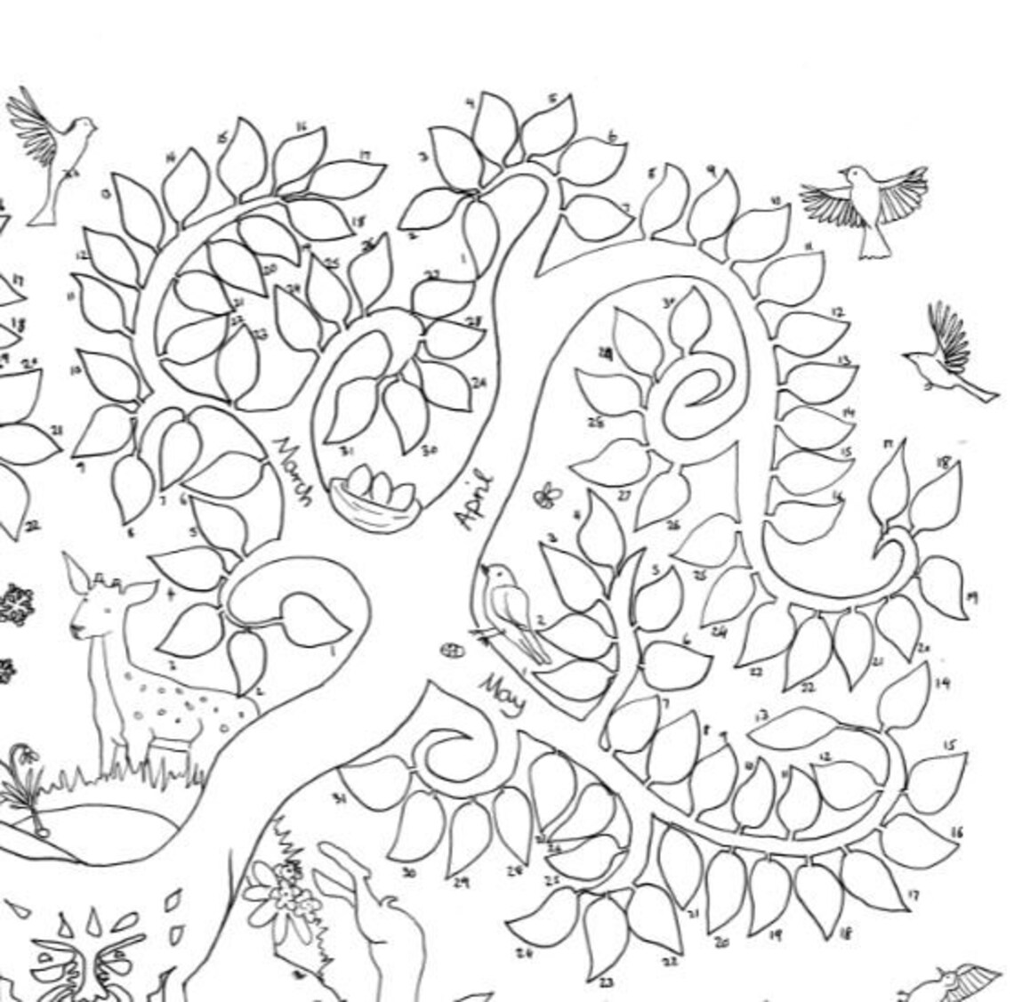 Weather Tree Calendar Poster Colouring / Coloring in Wall Etsy
