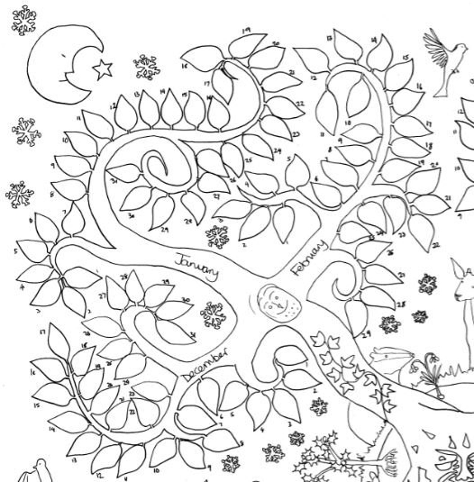 Weather Tree Calendar Poster Colouring / coloring in Wall Etsy