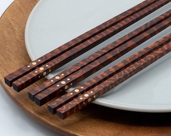 Rare Brass & Wood Chopstick Set Handmade with Gift Box Snakewood - Unique Gift for him or her Elegant Utensils for Sushi Lover Personalized