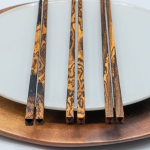 Handmade Chopsticks Figured Bocote Wood Set - Unique Gift for Him or Her - Elegant Utensils for Sushi Lover Personalized Present