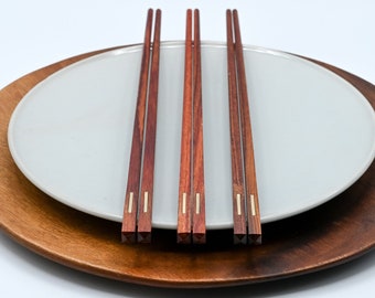 Brass & Wood Chopstick Set - Handmade - Granadillo Wood and Brass Line - Unique Gift for Him or Her