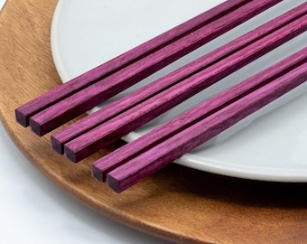 Handmade Chopsticks Purpleheart Wood Chopstick Set - Unique Gift for Him Her Elegant Utensils for Sushi Lover Personalized Present