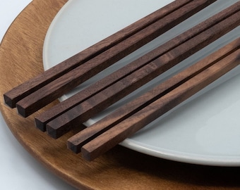 Handmade Chopsticks Walnut Wood Chopstick Set. Unique Gift for Him Her - Elegant Utensils for Sushi Lover Personalized Present