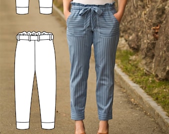 Penelope Pants Sewing Pattern. Pants Sewing Pattern. Womens pants pattern. Shorts Sewing Pattern. Tapered Trousers pattern women.