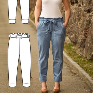 Penelope Pants Sewing Pattern. Pants Sewing Pattern. Womens pants pattern. Shorts Sewing Pattern. Tapered Trousers pattern women.