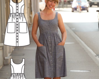 Button Down Dress Pattern - Midi Dress Pattern - Midi Dress Sewing Pattern - Midi Dress patterns- Pollyanna Pocket Dress Sewing Pattern