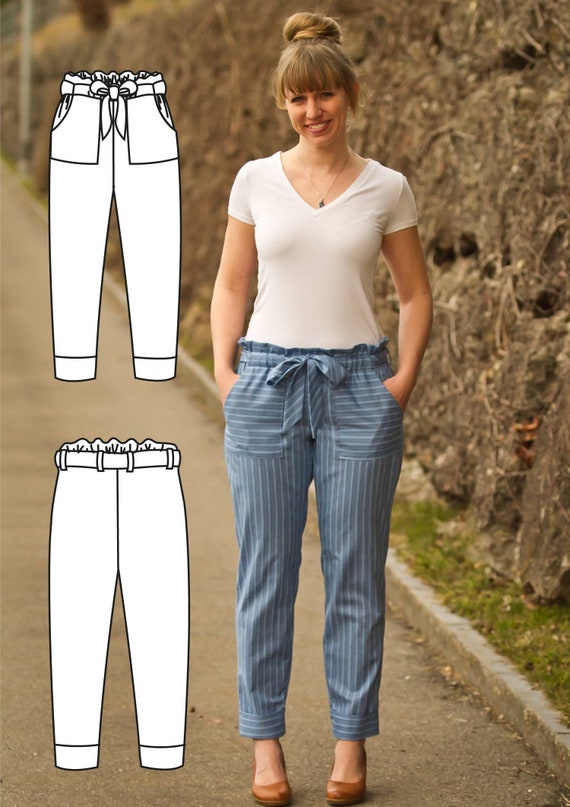 Penelope Pants Sewing Pattern. Pants Sewing Pattern. Womens pants pattern. Shorts Sewing Pattern. Tapered Trousers pattern women.