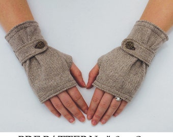 Modèle de gant sans doigts avec sangle. Patron de couture de gants PDF.