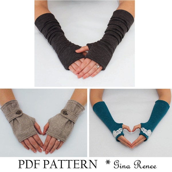 3 modèles de gants sans doigts. Patrons de couture de gants PDF - pack combo.