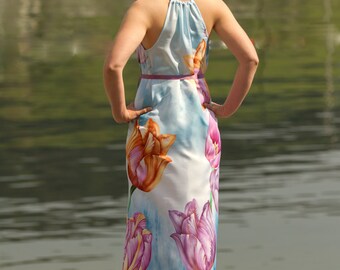 knee length dresses for ladies Side Slit Halter Neck Backless Maxi Dress Sewing Pattern  Patterns For Less