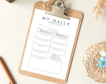 May include: A printable daily reflection journal with sections for rating your mood, noting the best thing that happened, what you are grateful for, and what you learned. The text "Failing is not falling down, it is refusing to get back up and try again" is printed at the bottom.