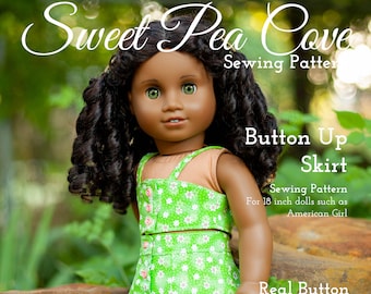 PDF Button Up Skirt SEWING PATTERN for 18 inch dolls such as American Girl, Trendy Teen Doll Clothes, Instant Download Sewing Pattern