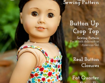 PDF Button Up Crop Top SEWING PATTERN for 18 inch dolls such as American Girl, Trendy Teen Doll Clothes, Instant Download Sewing Pattern