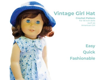 PDF Vintage Girl Hat CROCHET PATTERN fits 18 inch doll, Vintage, diy, Doll Clothes, Doll Accessories, Retro, Digital Download