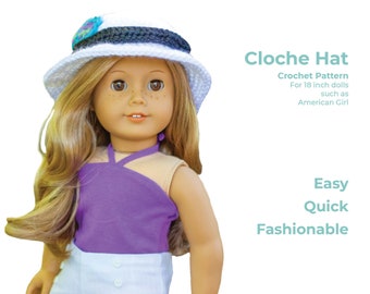 PDF Cloche Hat CROCHET PATTERN for American Girl 18 inch doll, Vintage, diy, Doll Clothes, Doll Accessories, Summer Hat, Digital Download