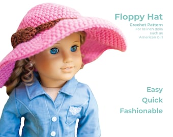 PDF Floppy Hat CROCHET PATTERN for 18 inch dolls, Vintage, diy, Doll Clothes, Doll Accessories, Summer Hat, Digital Download