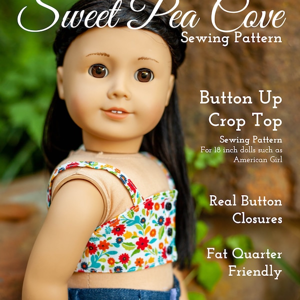 PDF Button Up Crop Top SEWING PATTERN for 18 inch dolls such as American Girl, Trendy Teen Doll Clothes, Instant Download Sewing Pattern